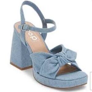 NEW Pop Women's Denim Blue Bow Strap Platform Sandals 4 inch Heels Size 8